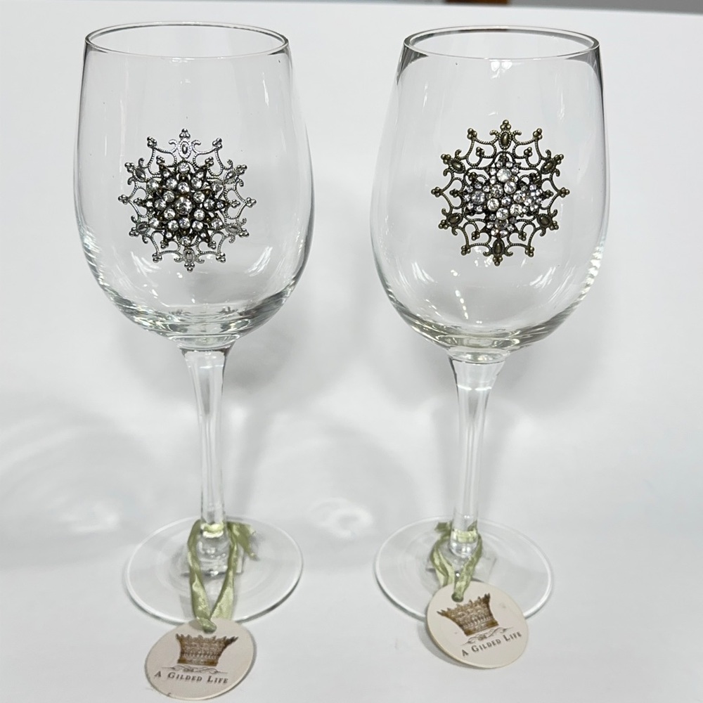 NWT Demdaco A Gilded Life Rhinestone Stemmed Wine Glass Set